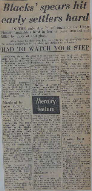 Reflection on frontier violence, Maitland Mercury c1970s. Newcastle Library.